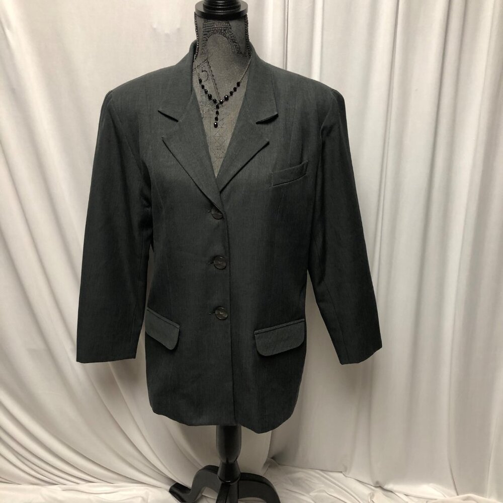 Reflections Of Dallas Blazer Womens Size 12 Gray Lined Jacket Career Vintage